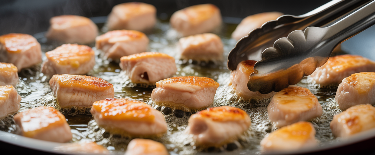 bite sized chicken searing