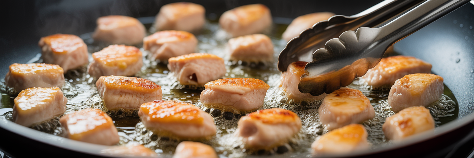 bite sized chicken searing