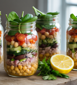 Tuna and Chickpea Mason Jar Salads