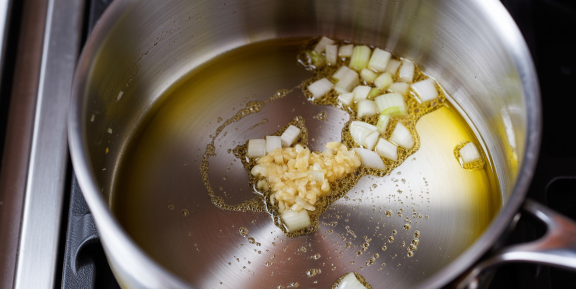 Sautéing onions and garlic in a pan