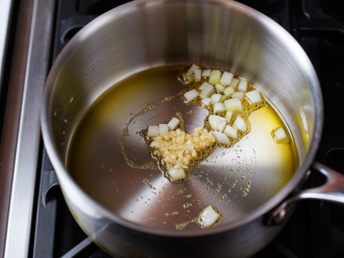 Sautéing onions and garlic in a pan