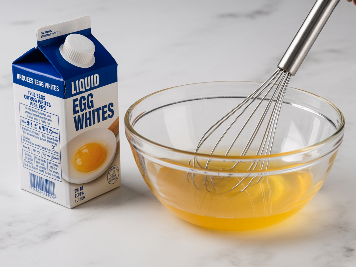 Whisking liquid egg whites from carton