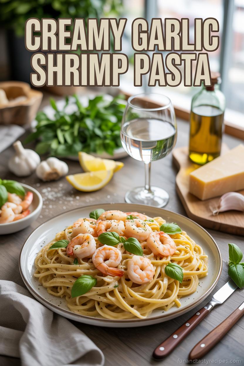 Creamy Garlic Shrimp Pasta — pin this recipe