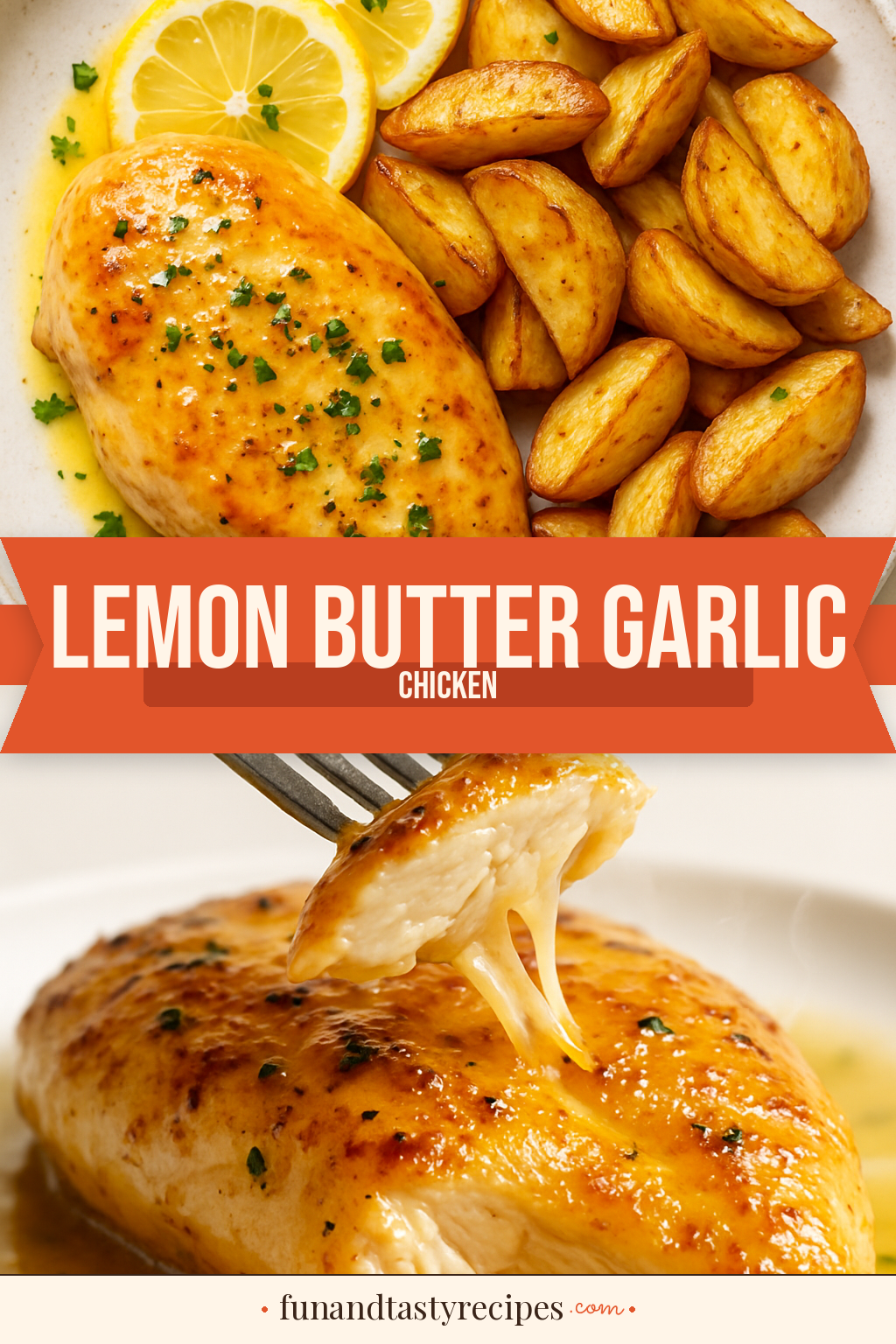 Lemon Butter Garlic Chicken with Crispy Potatoes — pin this recipe