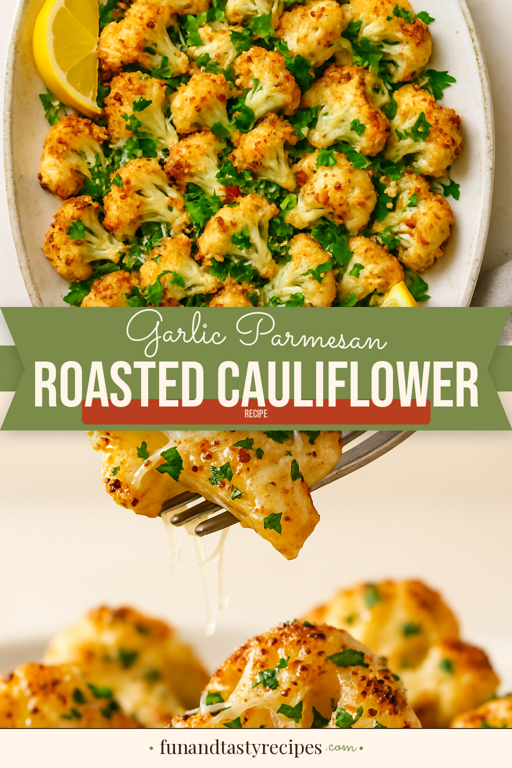 Garlic Parmesan Roasted Cauliflower — pin this recipe