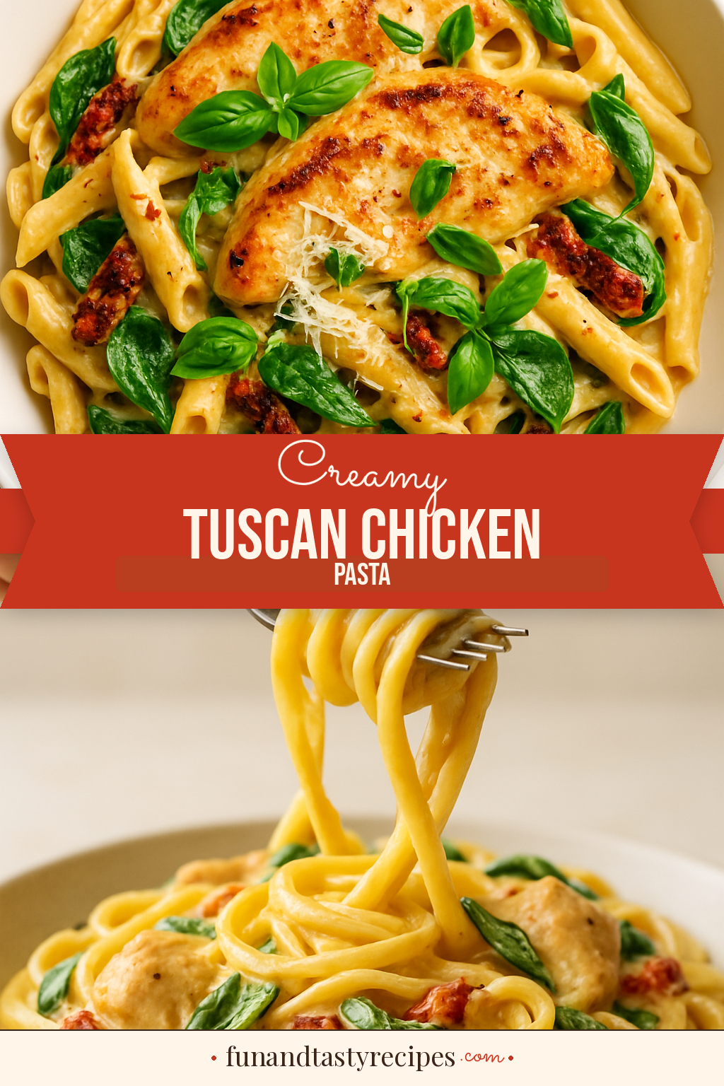 Creamy Tuscan Chicken Pasta — pin this recipe
