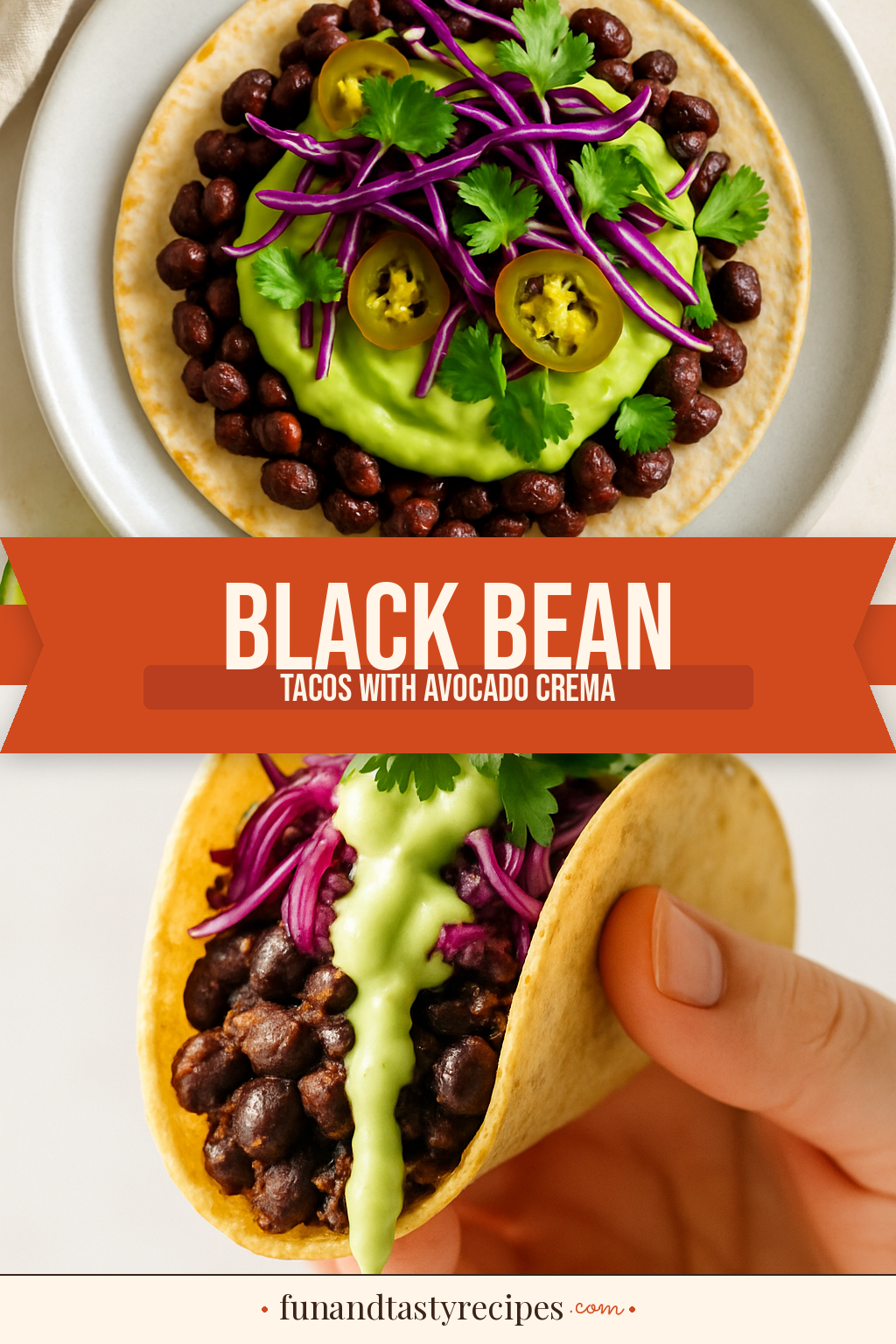 Black Bean Tacos with Avocado Crema — pin this recipe
