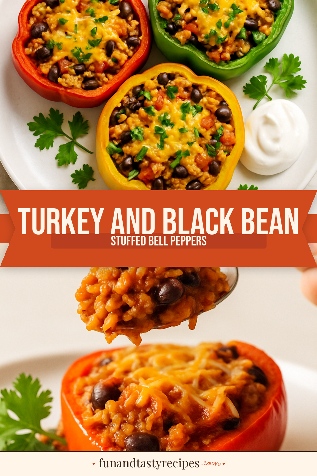Turkey and Black Bean Stuffed Bell Peppers — pin this recipe