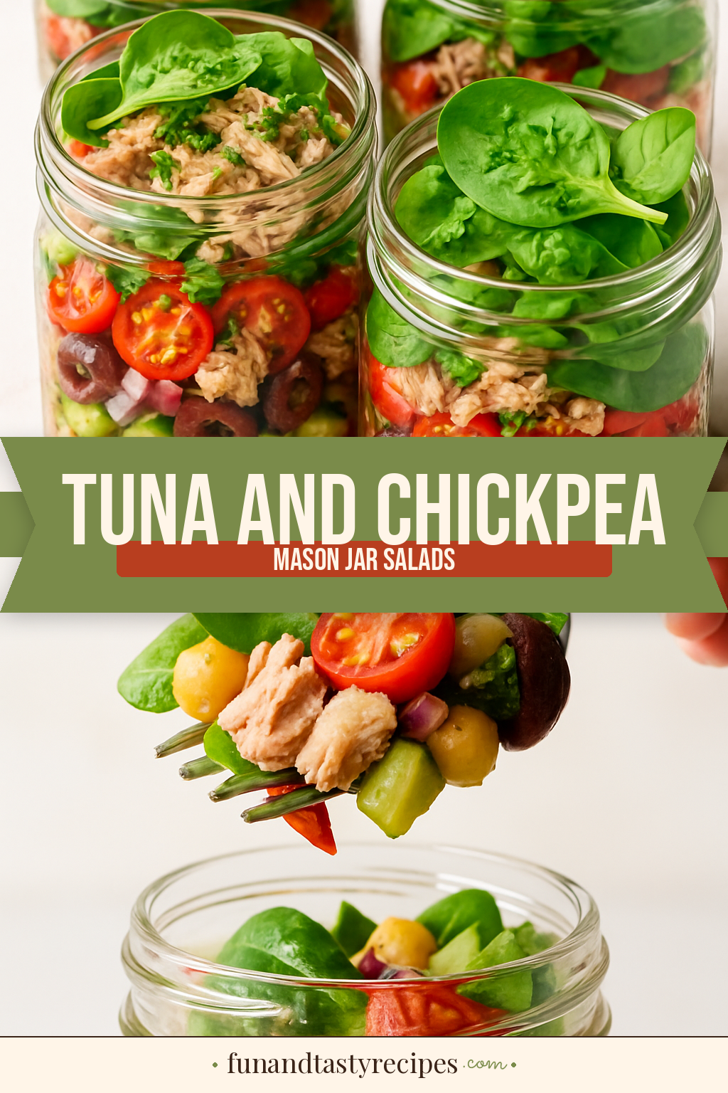 Tuna and Chickpea Mason Jar Salads — pin this recipe