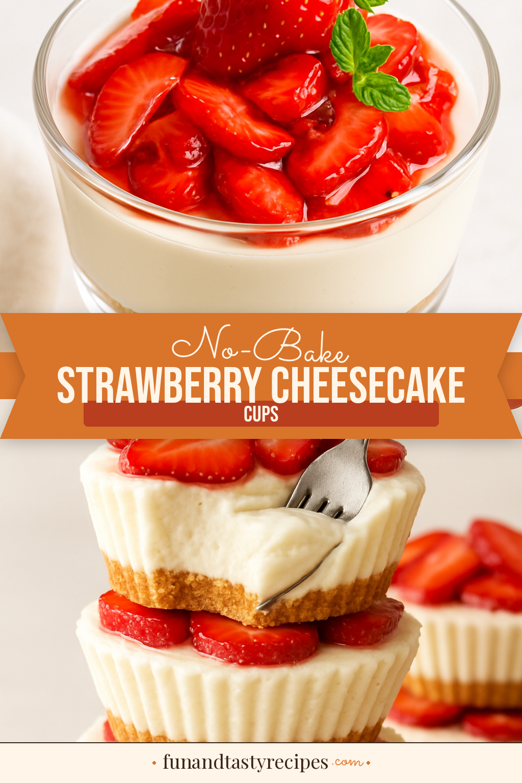 No-Bake Strawberry Cheesecake Cups — pin this recipe