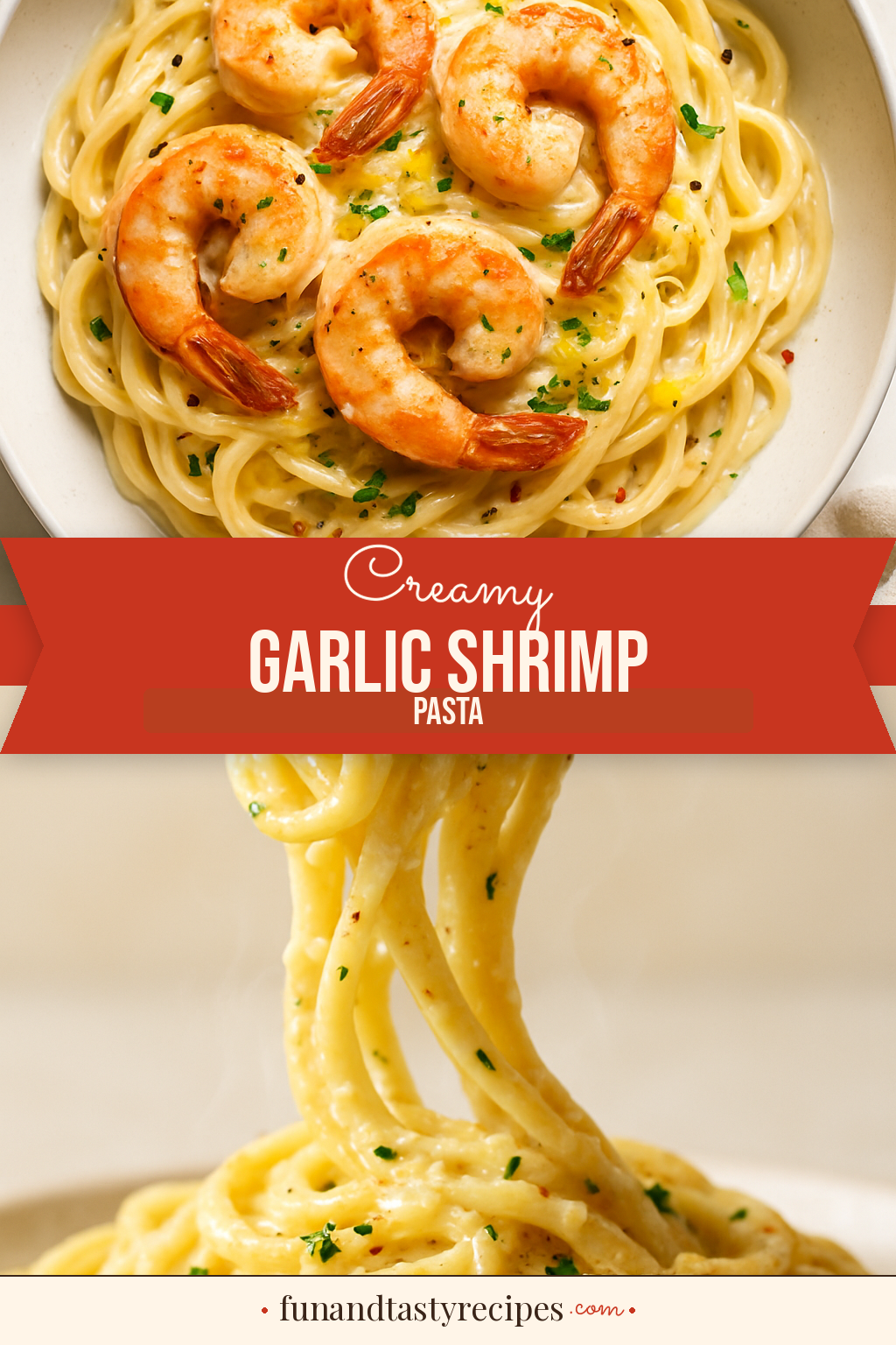 Creamy Garlic Shrimp Pasta — pin this recipe